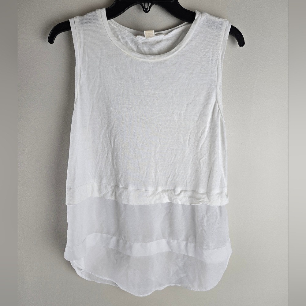 Michael Kors White Sleeveless Mixed Media Tiered‎ Knit Top XS Gold Logo Plate